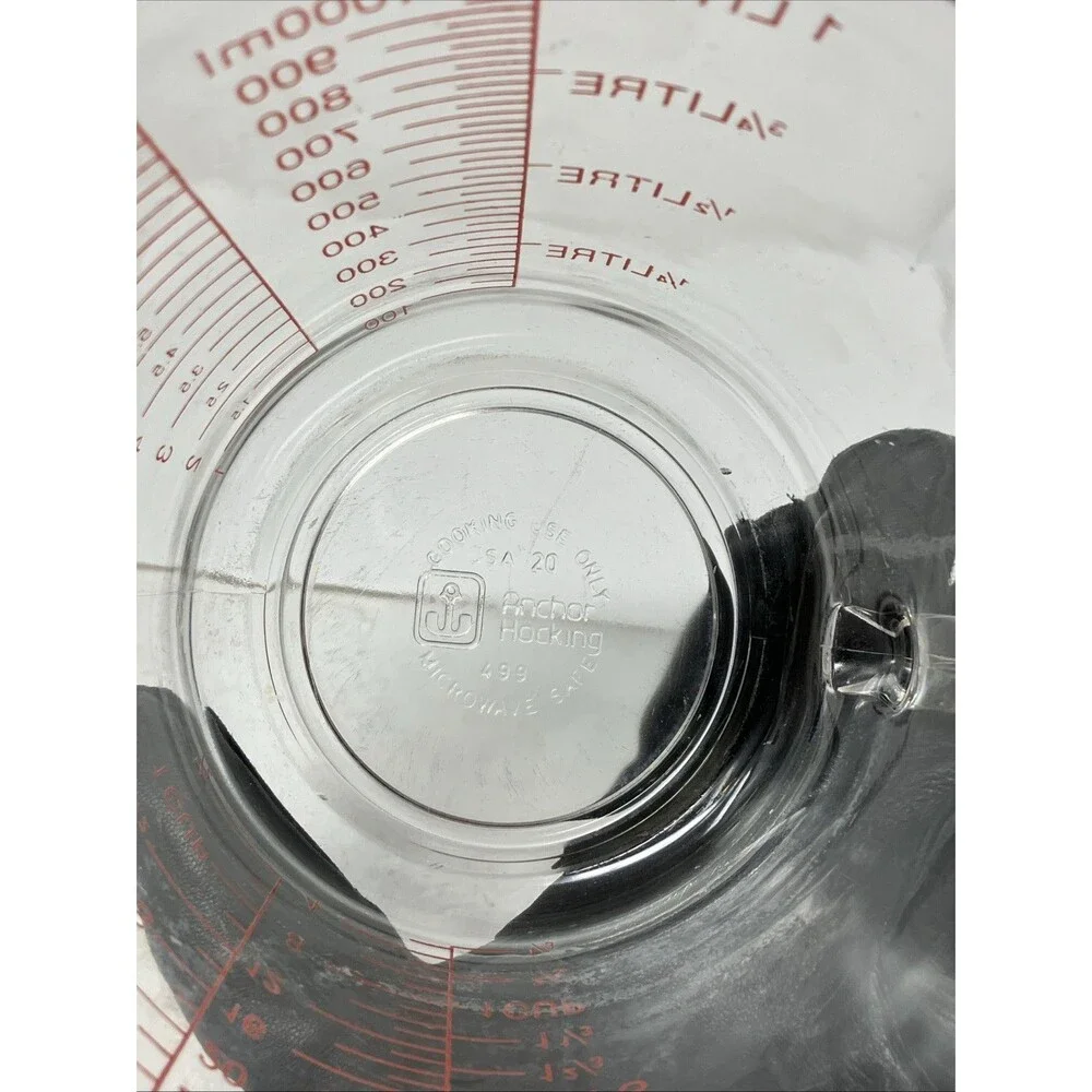 Anchor Hocking #499 Oven Basics 32 oz/4 Cups/1 Quart Measuring Cup Red Letters